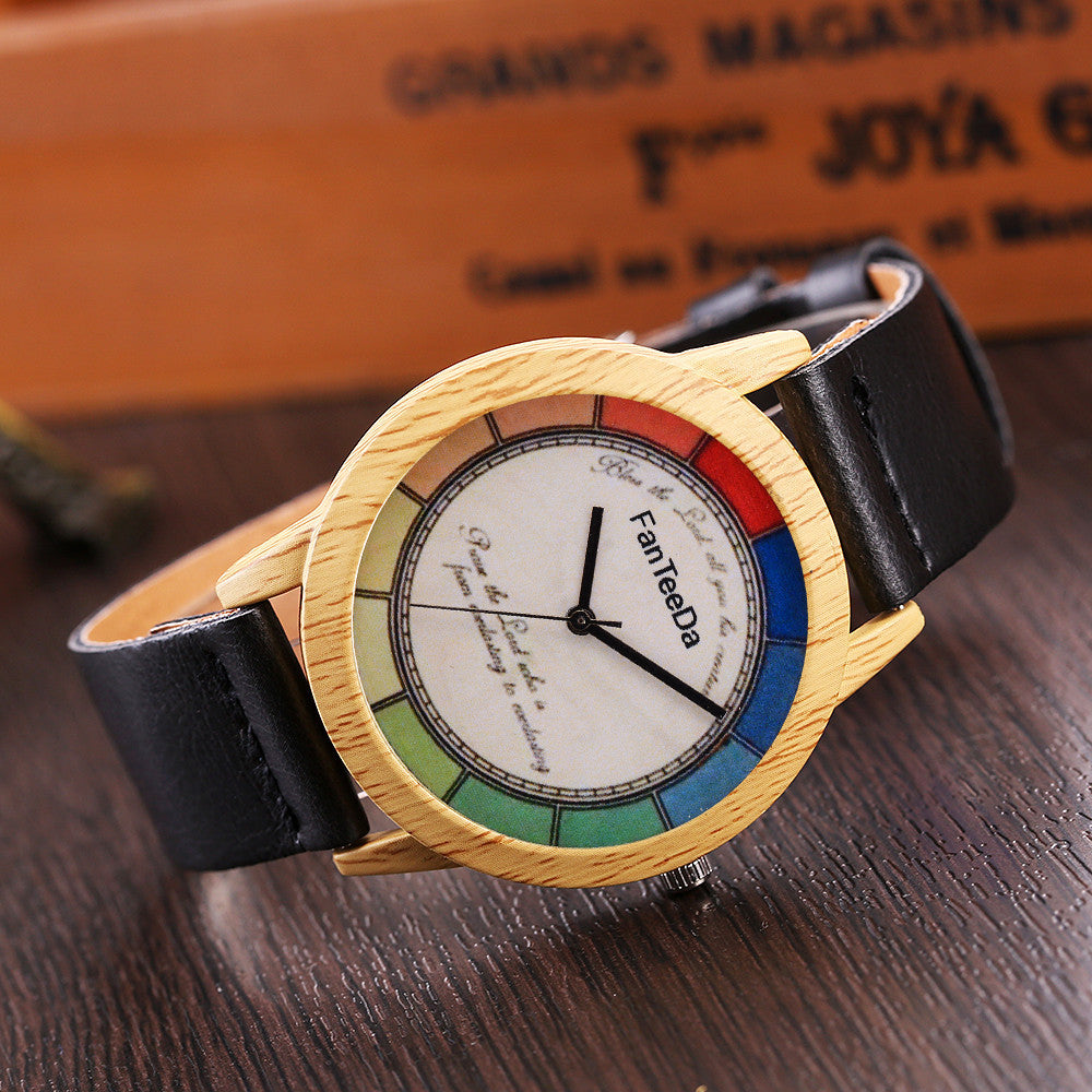 Two-Toned Leather Wood Watch