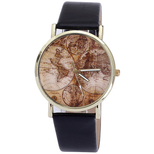 Slim Vintage World Map Watch