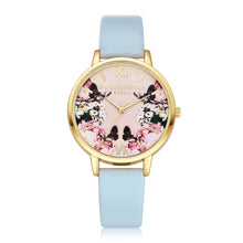 Floral Print Watch Black Leather