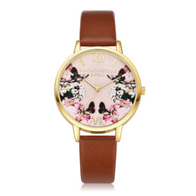 Floral Print Watch Black Leather