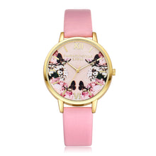 Floral Print Watch Black Leather