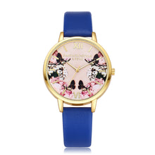 Floral Print Watch Black Leather