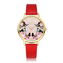 Floral Print Watch Black Leather