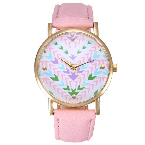 Geometric Print Watch w/ Pink Strap