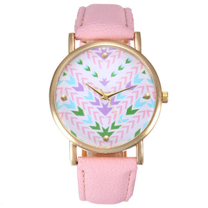 Geometric Print Watch w/ Pink Strap