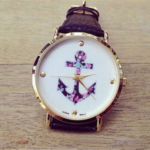 Anchor Print Leather Watch