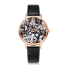 Black & White Gold Rimmed Watch w/Floral Print