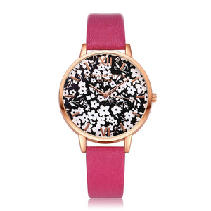 Black & White Gold Rimmed Watch w/Floral Print