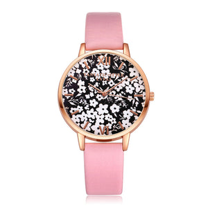 Black & White Gold Rimmed Watch w/Floral Print