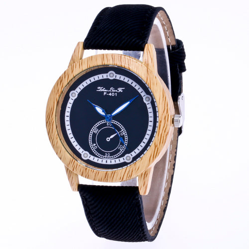 Vintage Wood Watch w/Black Strap