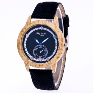 Vintage Wood Watch w/Black Strap