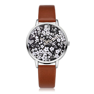 Black & White Slim Watch w/Floral Print