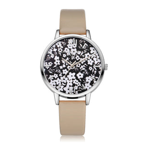 Black & White Slim Watch w/Floral Print