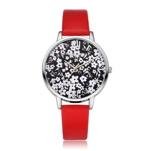 Black & White Slim Watch w/Floral Print