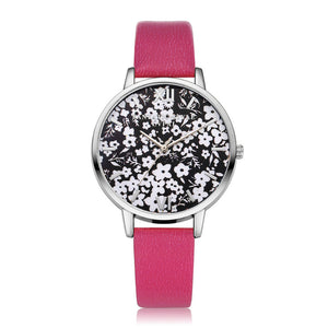 Black & White Slim Watch w/Floral Print